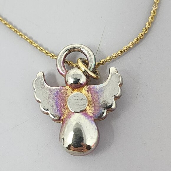 Gold Angel Pendant Necklace With Red Gemstone & Crystal Accents - Picture 3 of 4